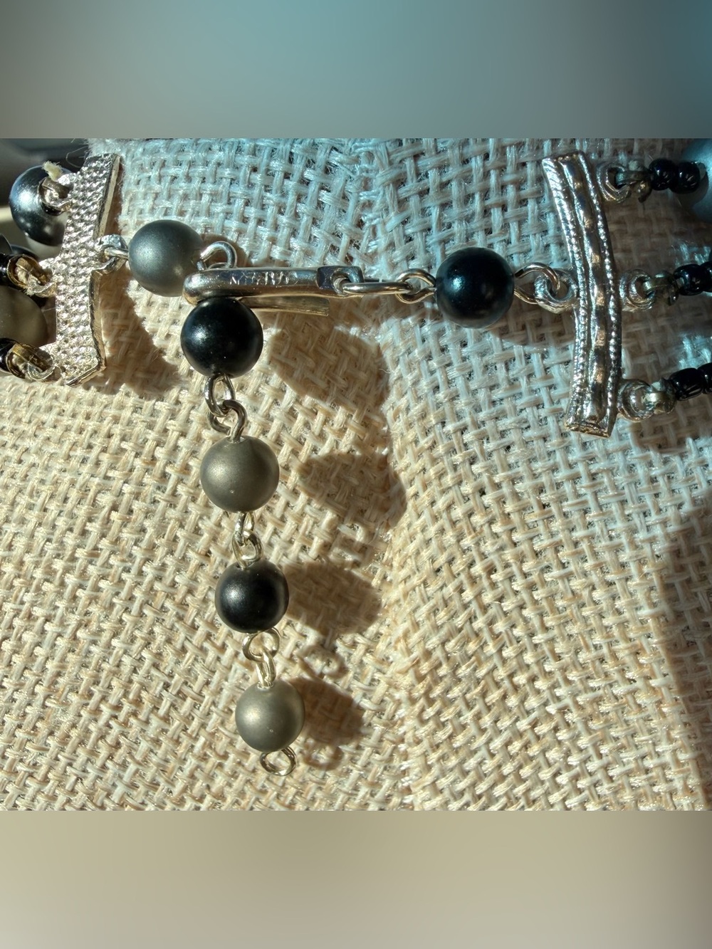 Japan Multi-Strand Black Gold Tone textured Beaded Vintage Statement Necklace - Picture 7 of 11
